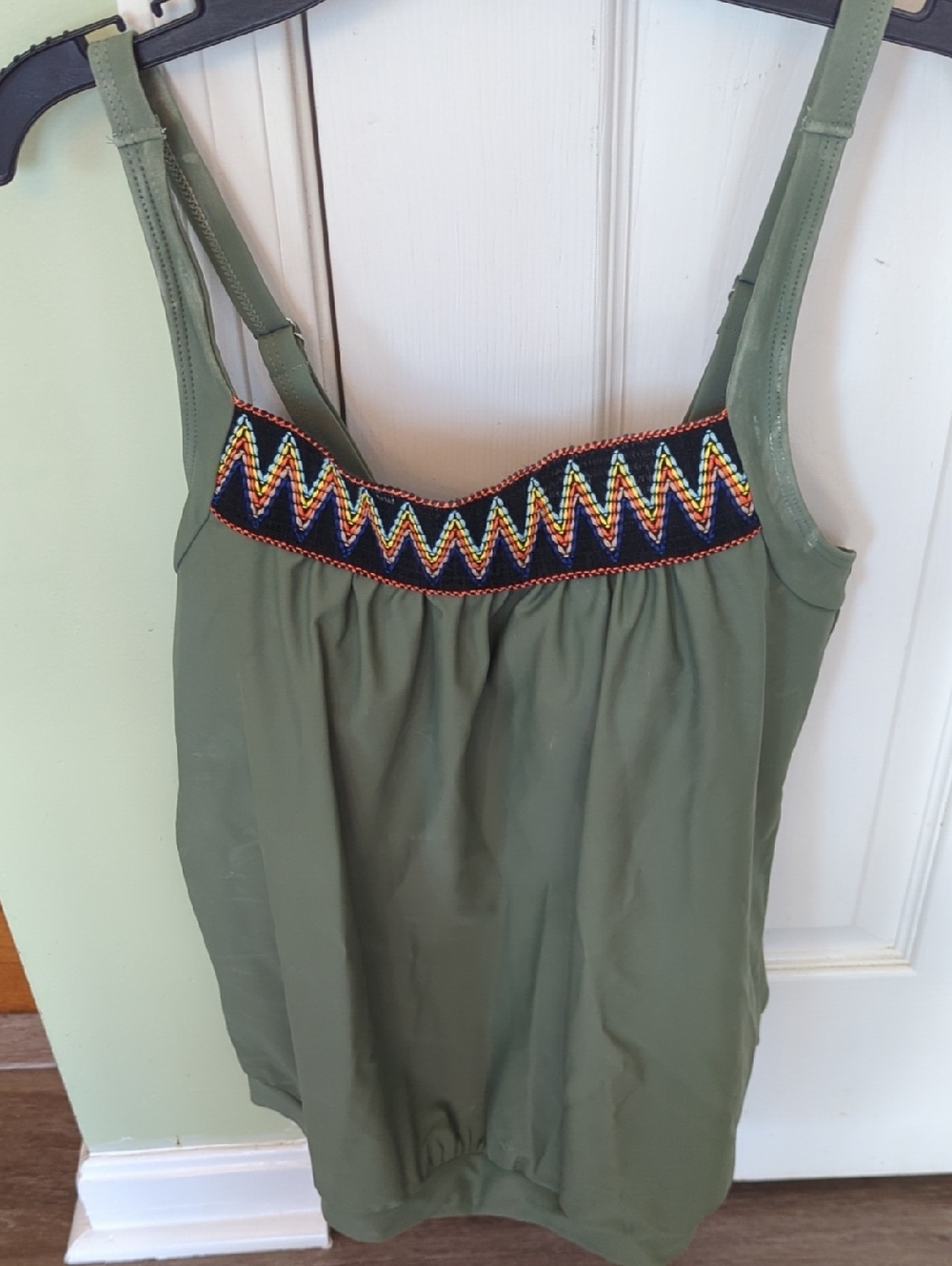 Olive Green Embroidered Tankini Top - Women